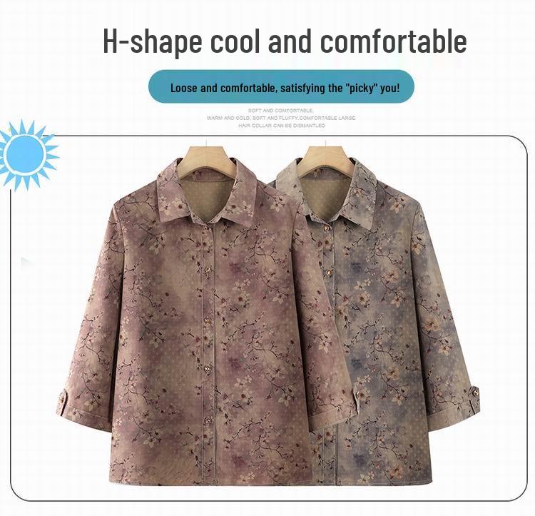 Women's Traditional Style Seven-Sleeve Top and Pants Set for Middle-aged and Elderly