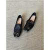 Sheepskin Version~ Retro Leather Square Head One-pedal Women's Design Sense Niche Flat-soled Small Leather Shoes