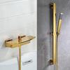 Brass Waterfall Bathtub Faucet Set with Black Exposed Edge and Hot/Cold Shower Head