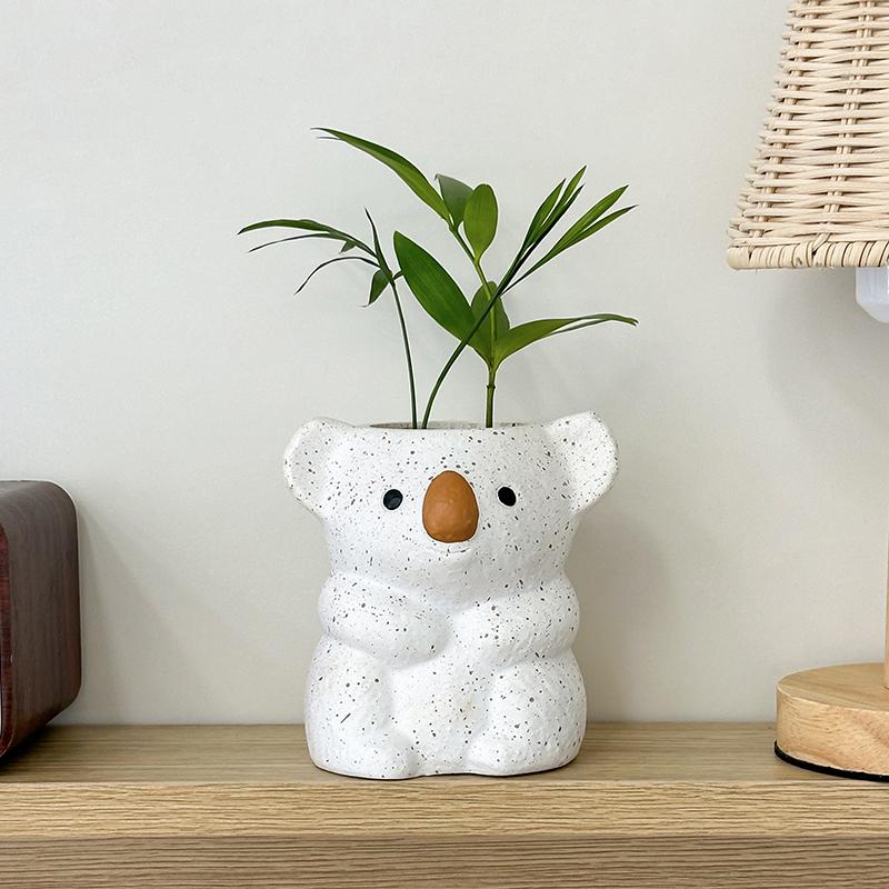 Cartoon Cute Koala Vase Resin Flower Pot Mini Bonsai Succulent Plant Pot Desktop Home Gardening Decoration