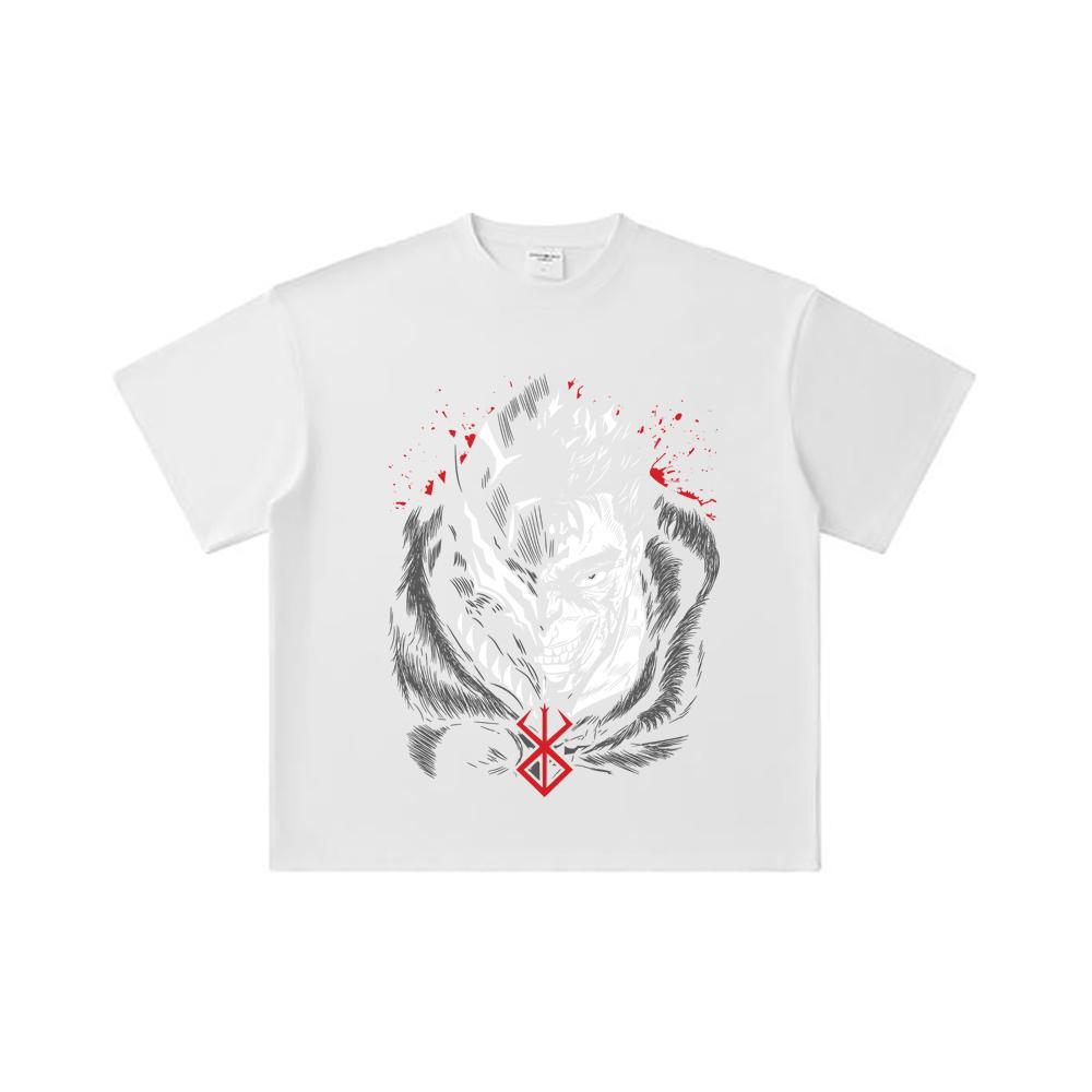 260 GSM Double Yarn 32 Count 100% Cotton Berserk V9 Print Unisex Heavy Cotton T Shirt