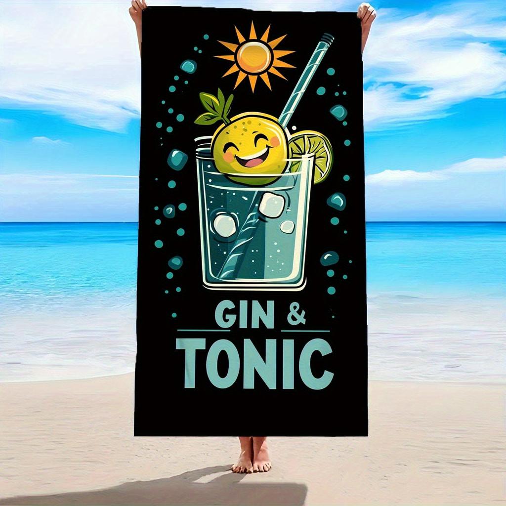 1pc Gin and Tonic Beach Towel Cocktail Drink Print Quick Dry Microfiber Large Bath Towel For Adults Summer Party Bar