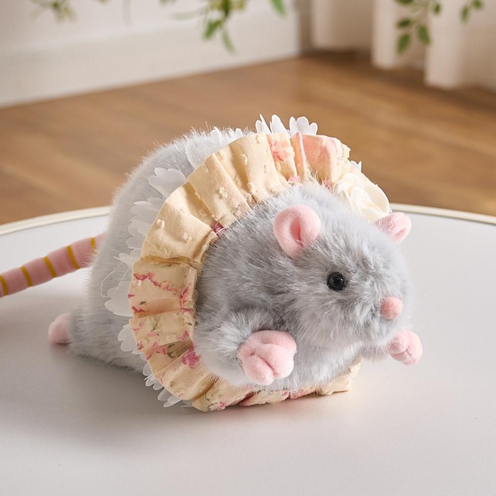 Floral Dress Fluffy Mouse Stuffed Simulation Stuffed Rat Creative Plush Mouse Doll Kids Toy