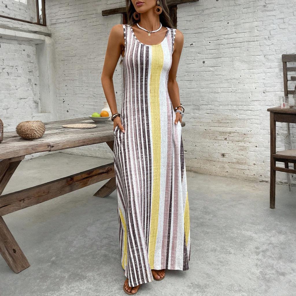 Women's Dress Casual Flowy Dresses R-neck Vocation Boho Beach Sundress