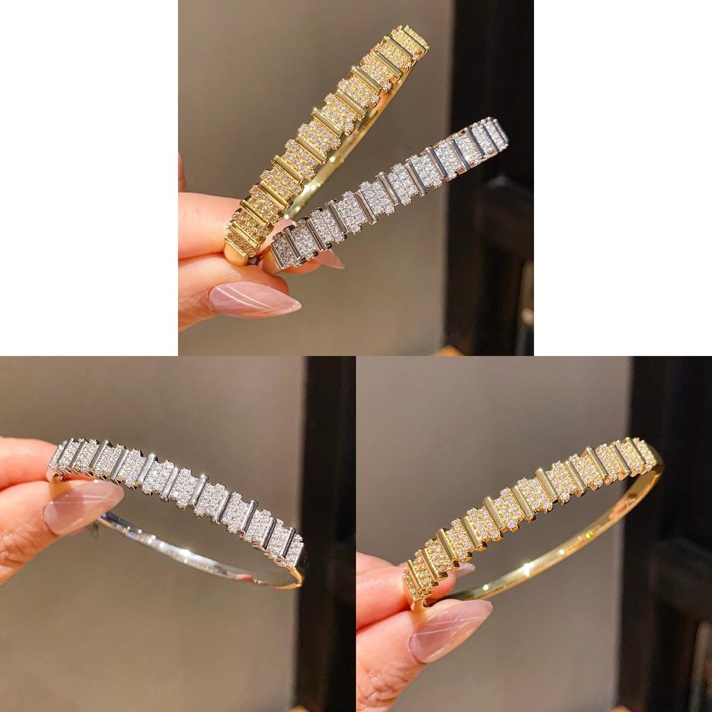 18k Gold Plated Zircon Bracelet With Geometric Design For Elegant Women