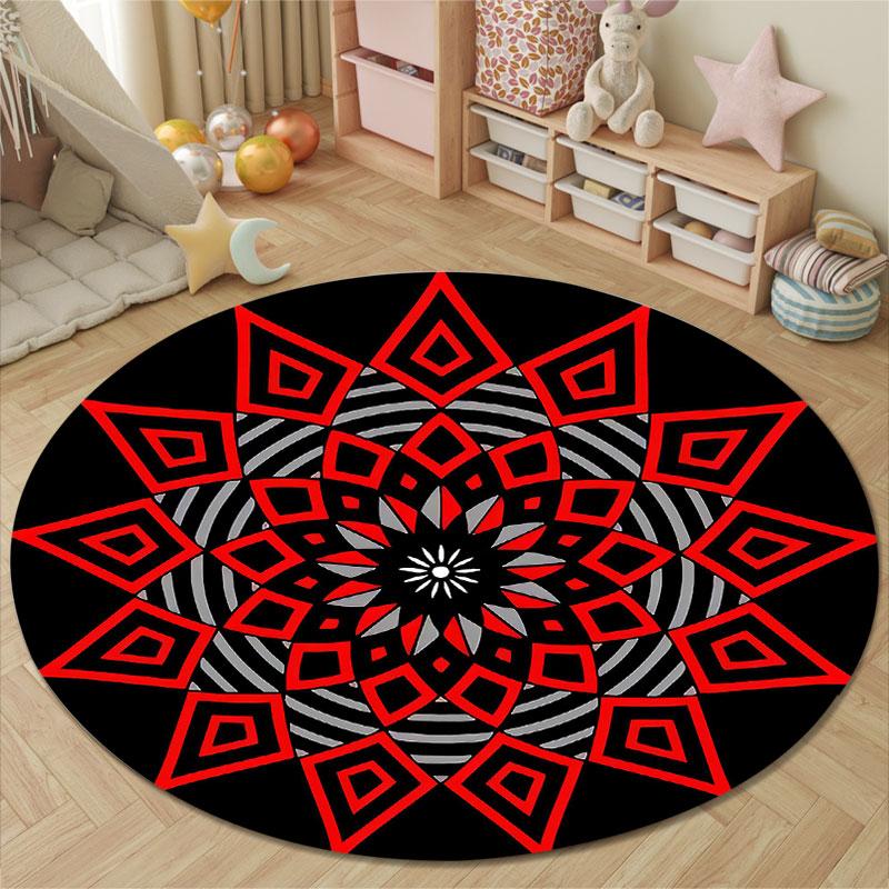 Nordic Round Sun Multicolor Rug Pad, Non-Slip Floor Mat for Dining Room