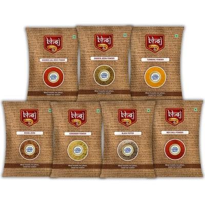 Bhoj Masale Kurkuma, Koriandr, Černý pepř, Červené chilli, Koriandr kmín, Kašmírské červené chilli, Prášek z praženého kmínu - kombinované balení, 100 g každé