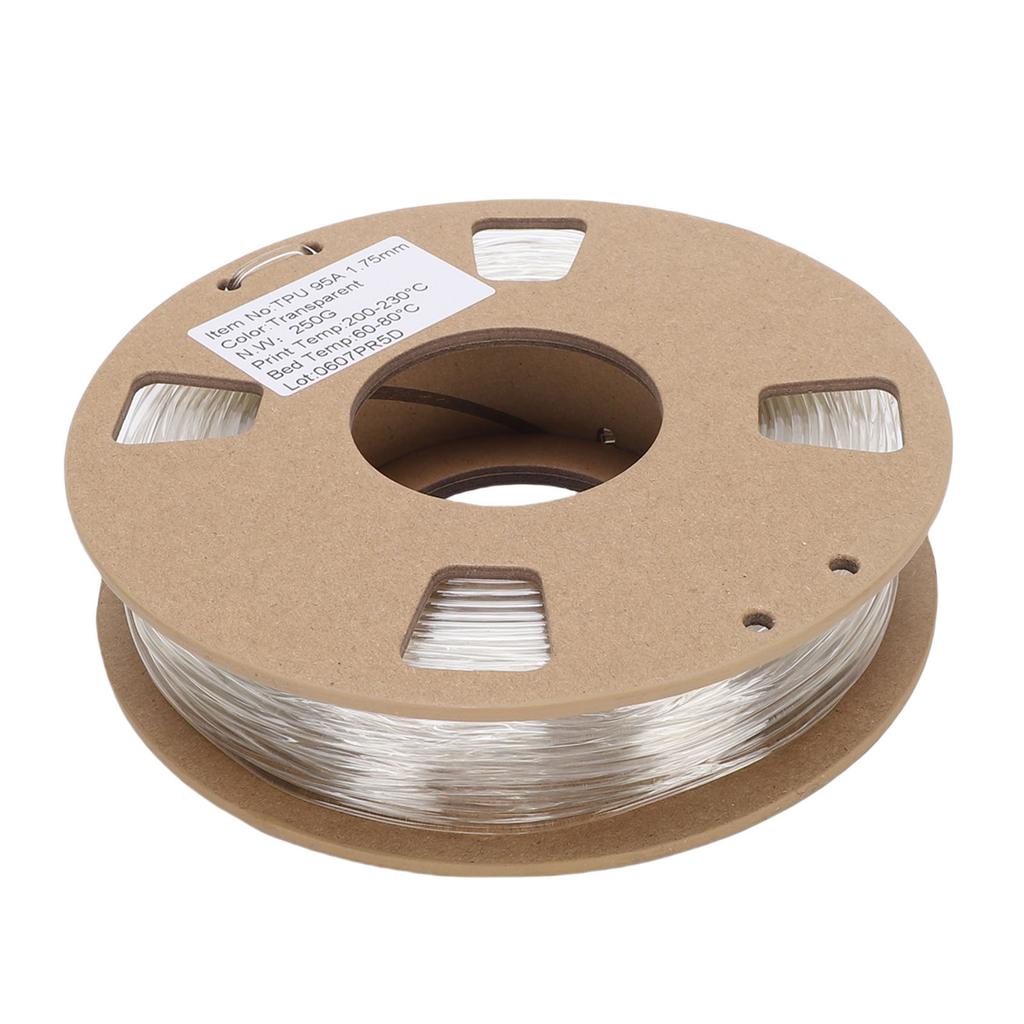 TPU Filament 1.75mm 95A 250g High Elasticity Flexible 3D Printer Filament for Most 3D Printers Transparent
