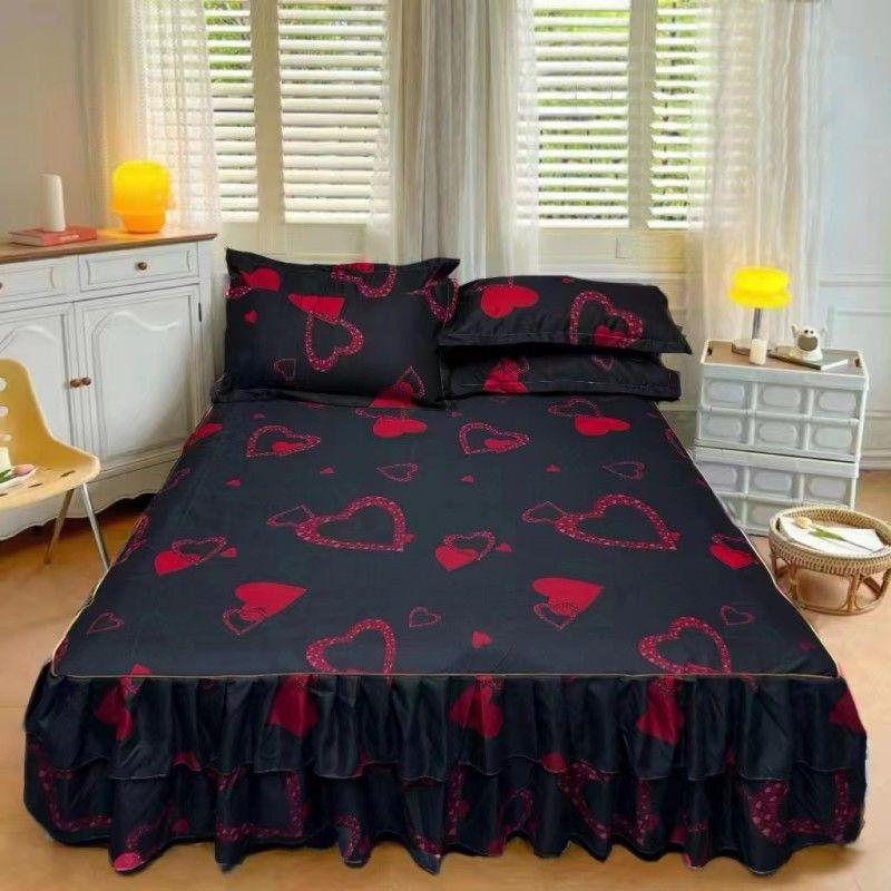 3Pcs Bed Sheet Lace Skirt Elastic Fitted Double Bedspread With Pillowcases Mattress Cover Bedding Set Elastic King Size Bedsheet