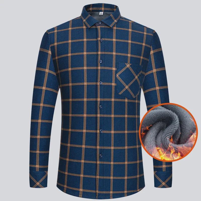 Men's Luxe Double-Sided Velvet Thickened Striped Plaid Long Sleeve Shirt for Autumn and Winter