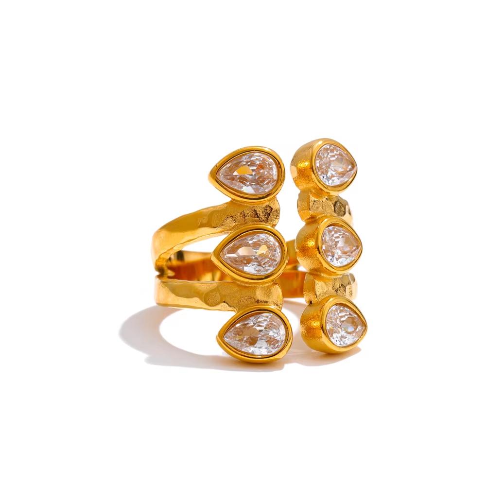 

Yhpup Size 7.5 Cubic Zirconia Casting Golden Ring Stainless Steel High Quality PVD Plated Finger Jewelry Gift 7.5