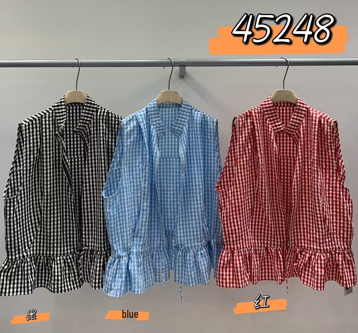 

Женский летний корейский стиль свободный плюс-сайз многослойный клетчатый жилет на молнии One Size синий