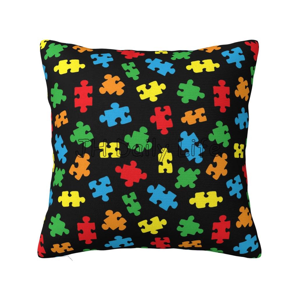 Autism Awareness Colorful Puzzle Piece Cushion Cover Pillow Case Home Office Car Decor Soft Bed Sofa Pillowcase Pillow Cover