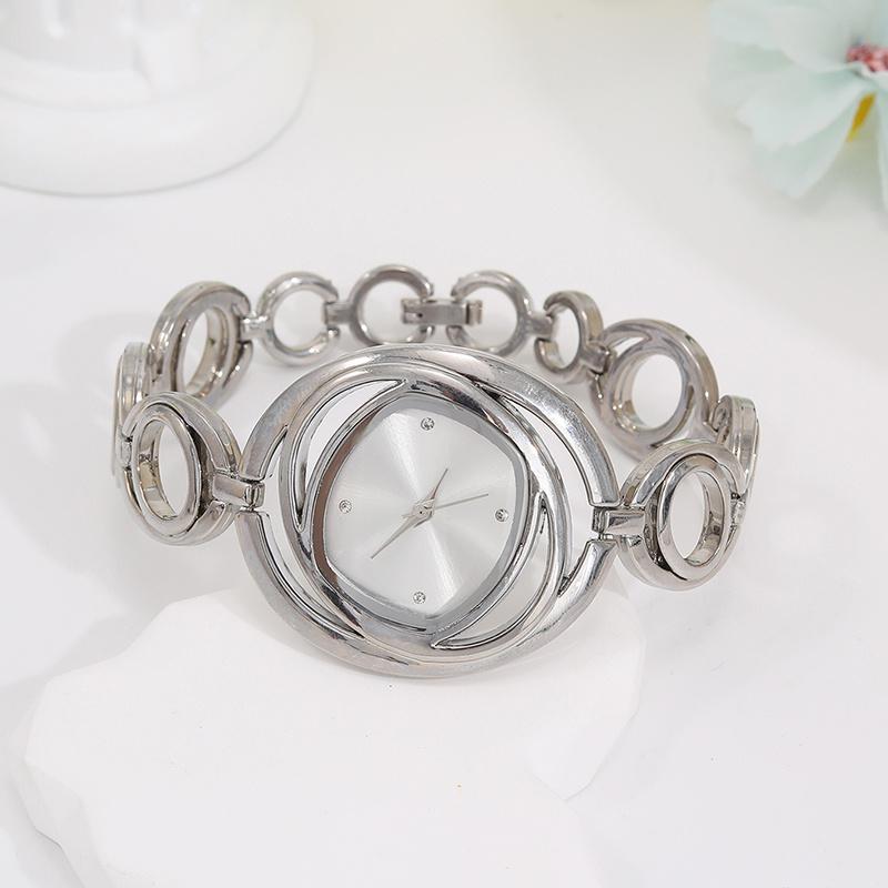 5PCS Fashion Luxury Silver Dial Flowing Rhinestone Quartz Watch Women's Square Pendant Necklace Earring Set for Girls