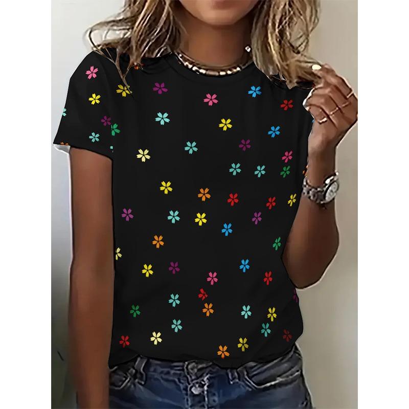 

Women s colorful flower star 3D printed round neck short sleeved shirt 2XS