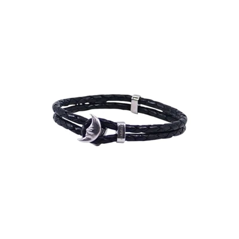 Aphrose Sea Otter Face Pendant Leather Bracelet (Black)