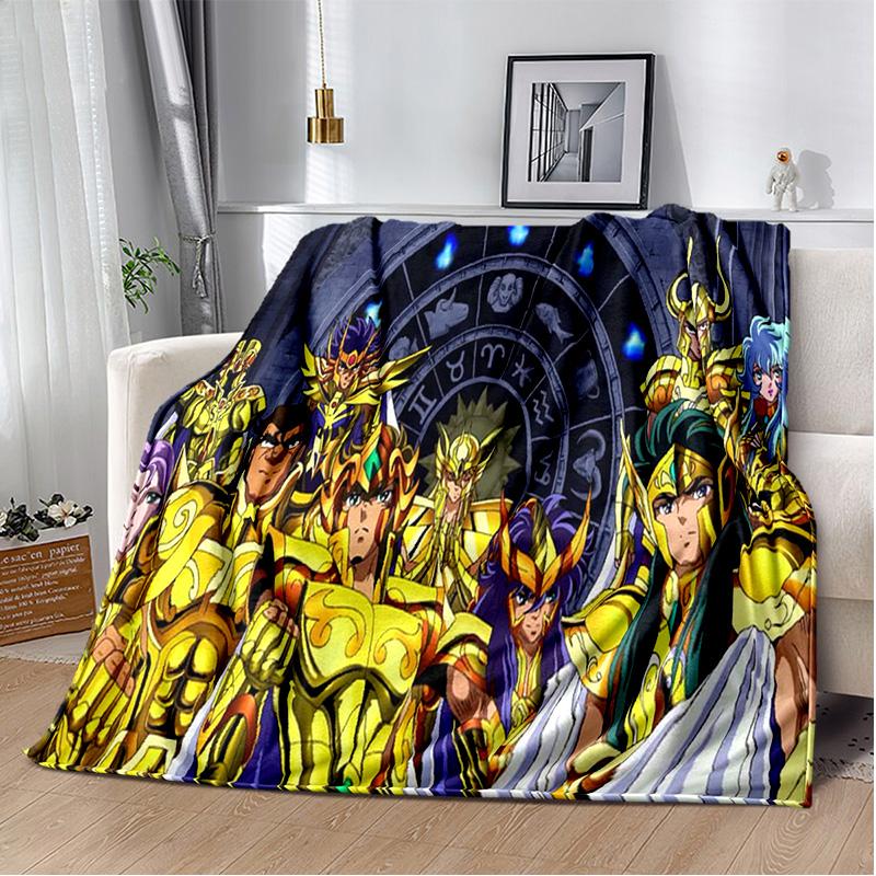 3D Retro Saint Seiya Anime Cartoon Blanket,Soft Throw Blanket for Home Bedroom Bed Sofa Picnic Travel Office Cover Blanket Kids