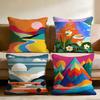 Colorful Geometric Landscape Cushion Cover Multi-Scene Pillow Cover for Home & Car - Reversible, Soft & Durable for Daily Use