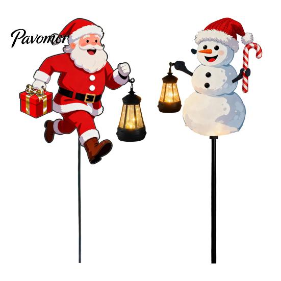 Outdoor Holiday Stake Lights 1/2Pcs Holding Lantern Santa Light, Christmas Snowman Solar Lamp with Claus Stake, Decorative Light for Garden Yard Lawn