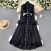 2025 French Women's Dress High-end Fungus Edge Splicing Single-breasted Waist Lace Embroidered Dress