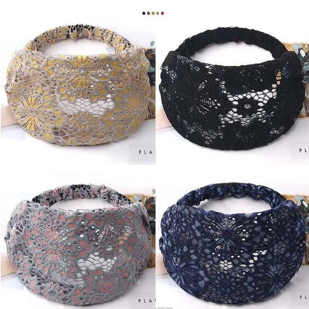 Bandaba Turban Lace Embroidered Headband Mesh Elastic Hair Hoop Wide Brimmed Hair Band  Girls