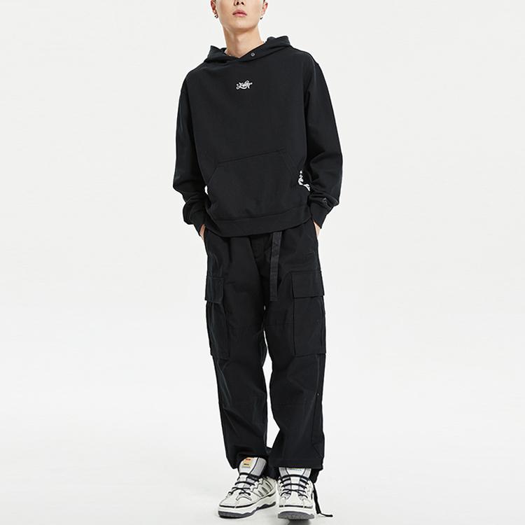 Pánská mikina s kapucí Li Ning Skateboard Series s potiskem, volná sportovní mikina, černá AWDR117-2