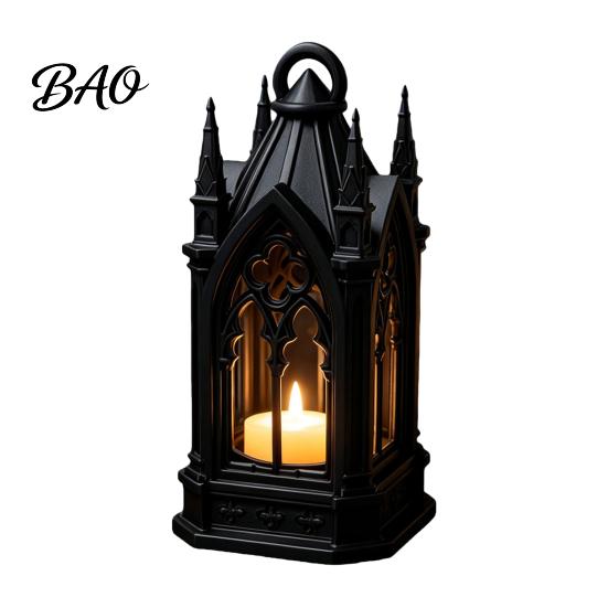 Luminous Figurine for Home Gothic Cathedral LED Candle Lantern, Church Shaped Flameless Tealight Lamp, Holiday Party Ornament Spooky Vintage