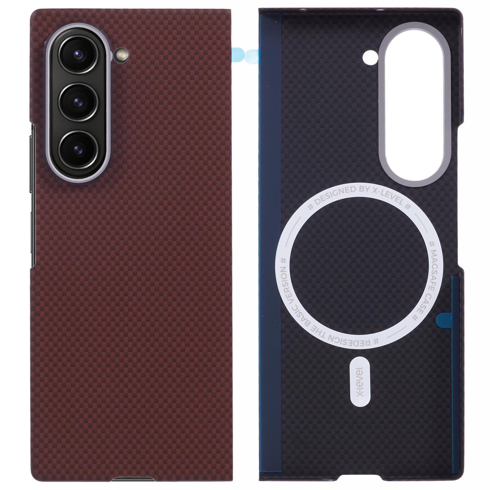 

X-LEVEL For Samsung Galaxy Z Fold6 5G Magnetic Case Carbon Nanofibers Phone Cover with Metal Lens Frrame Red