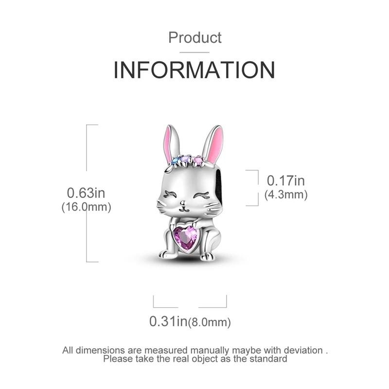 Charmscopperpink Cute Rabbit Heart-Shaped Beads Fit Plataoriginal Braceletwomen Jewellery Making Diy Gifts