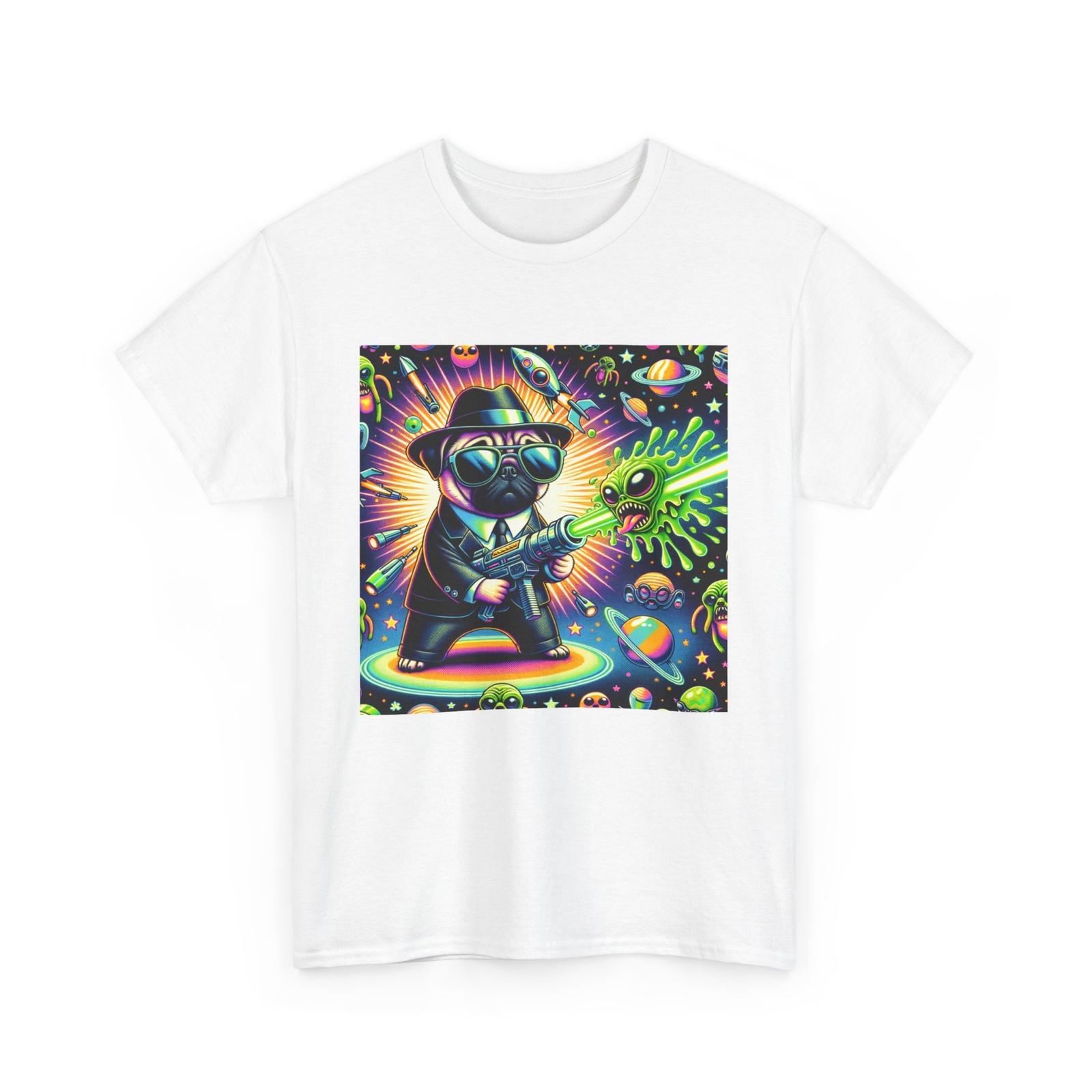 Unisex Adult T Shirt Pug Dog Secret Agent Alien Destroyer Funny Pet Lover Tee S разноцветный
