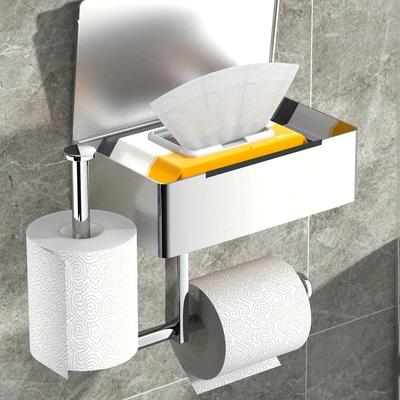Stainless Steel Toilet Paper Holder with Phone Shelf - Durable, Self-Adhesive Multi-Function Bathroom Accessory Portable Toilet Toilet Accessories