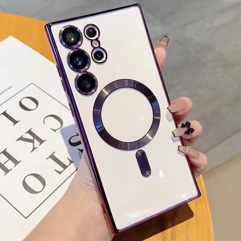 Luxury Plating Transparent For Magsafe Phone Case For Samsung Galaxy S25 S24 S23 Ultra Plus FE Wireless Charge Shockproof Cover