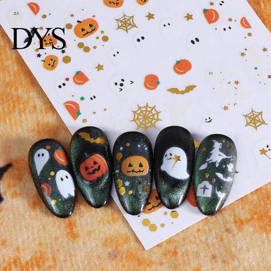 Self Adhesive Nail Decals Halloween Art Stickers, Cartoon Pumpkin Ghost Bat for Waterproof Stickers Decorations, Self-Adhesive Holiday Manicure Women
