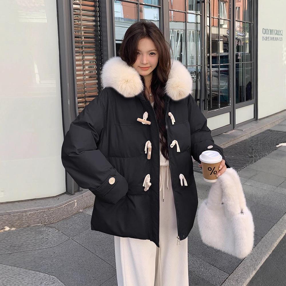 Mittel und Lang Neue Winter Verdickte Koreanische Version Locker Großer Pelzkragen Wattierte Jacke Damen