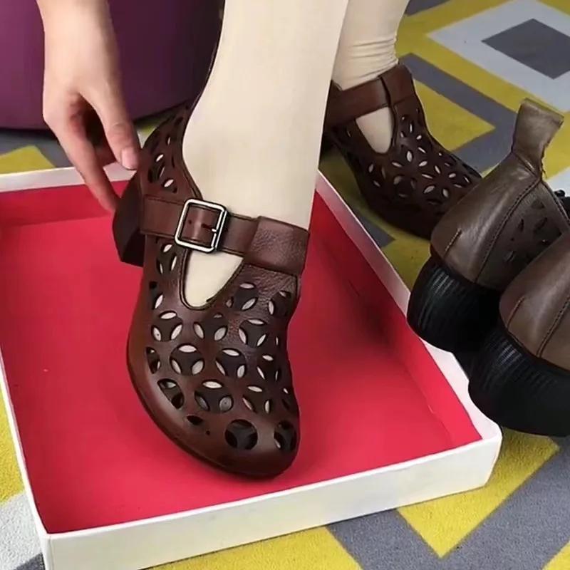 NEW Hollow Women Pump Fishnet Mesh Sandals 2026 Summer Handmade Retro Female Shoes Square Toe Sandals Women Heels Hsigh Sandals