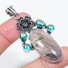 Natural Indian Moss Agate, Topaz 925 Sterling Silver Jewelry Pendant 2.56" a6H90