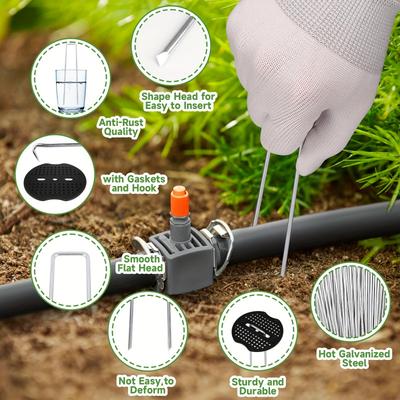 1Set/100Pcs U-Shaped Lawn Spikes Garden Stakes Fixing Spikes with 50 Washers Per Set for Lawn Care
