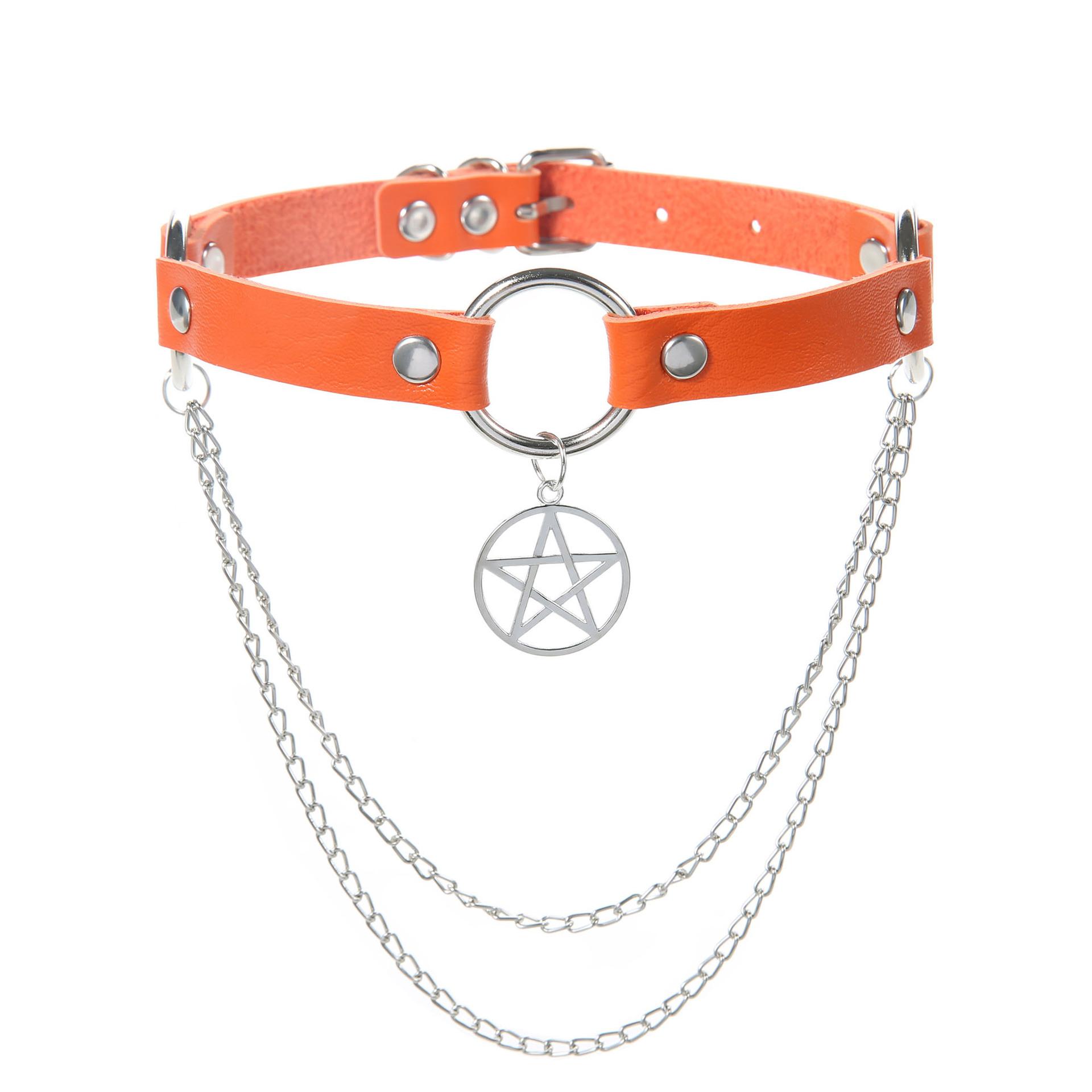 

Готический чокер-пентаграмма с цепочкой-воротником для женщин, черный кожаный чокер, гранж, панк, альтернативные украшения