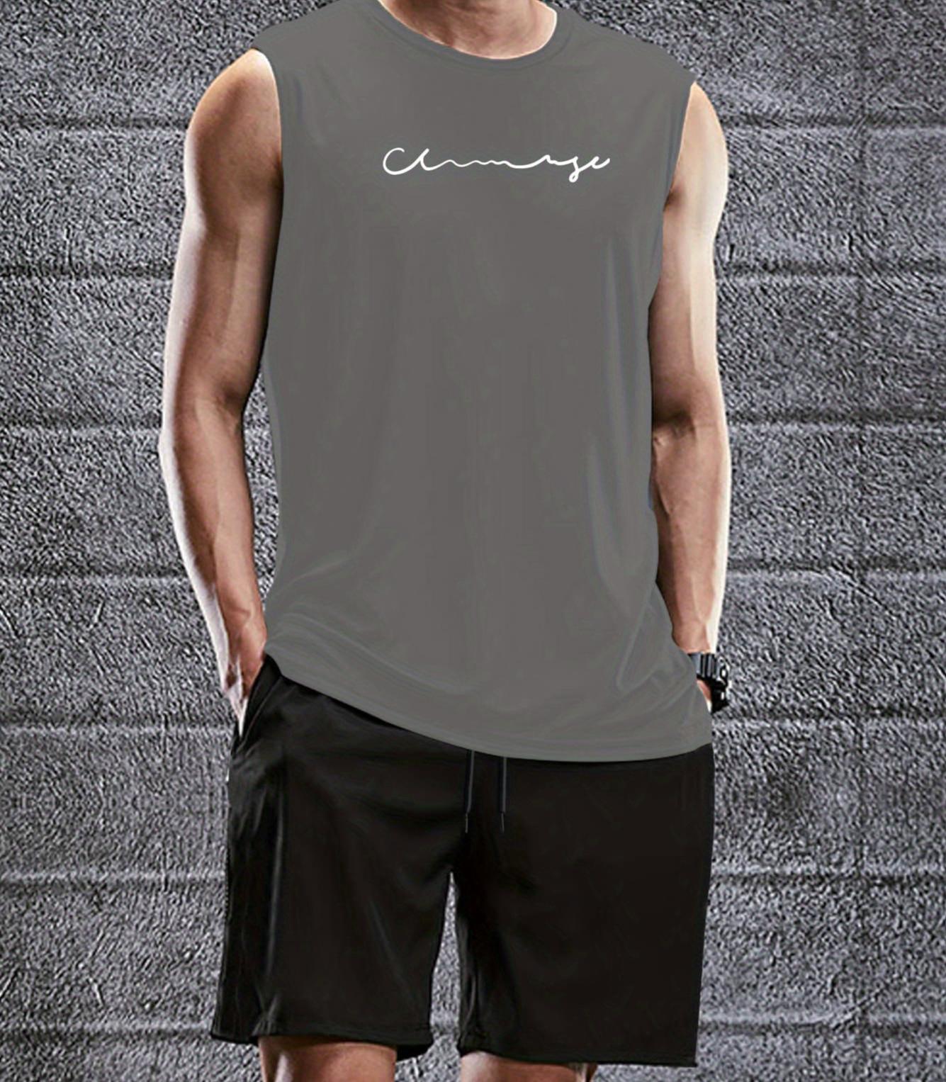 

Men s Polyester Trendy Graphic Print Tank Top Shorts Set Soft Touch Wrinkle Resistant Easy Care XXL сірий