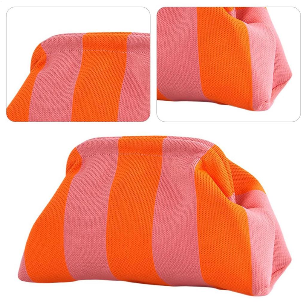 Women Handbag Colorblock Knitted Women Bag Large Mouth Cosmetic Cellphone Keys Stoarge Pouch Summer Beach Clutch Lady Purse