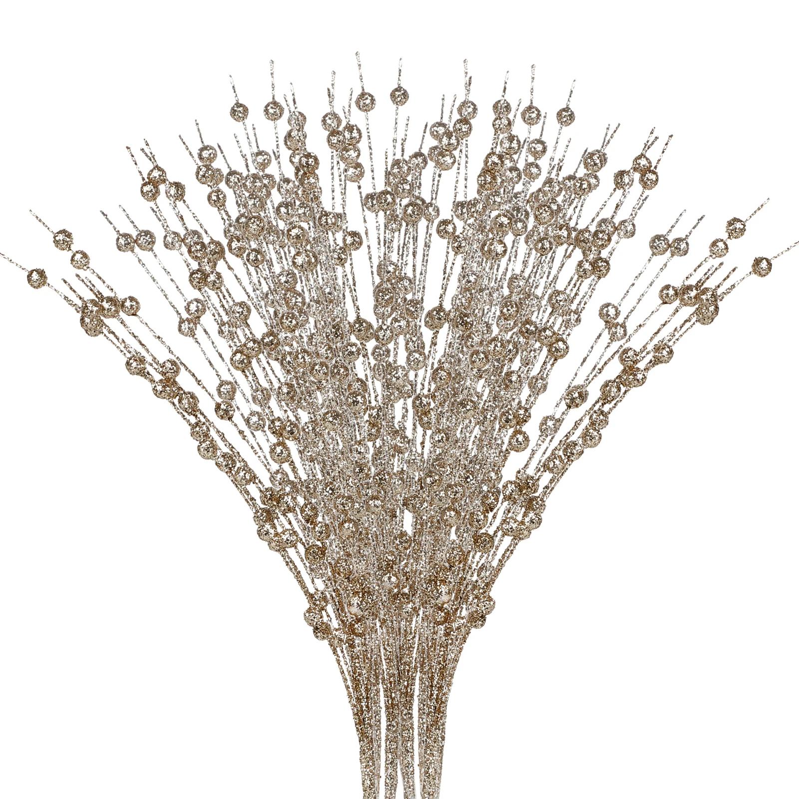 

Christmas DIY Decor Twigs Powder Sequin Artificial Berry With Stems Ornament 40cm Adjustable Length Home Table Wedding Bouquet шампанського