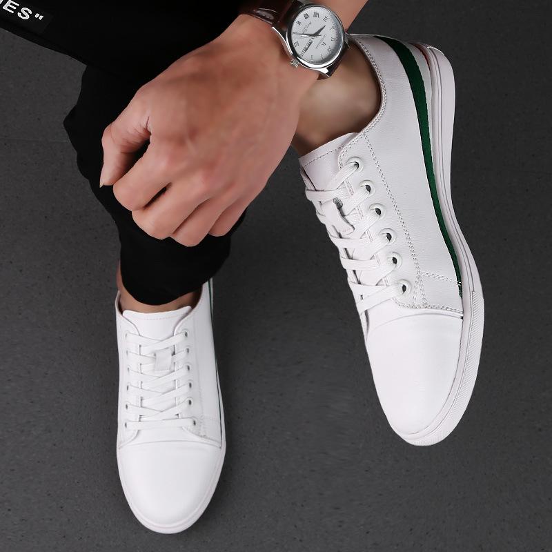 

European station men s shoes 2025 summer new men s leather waterproof board shoes trendy brand flat bottom wear-resistant little white casual shoes 44 білий