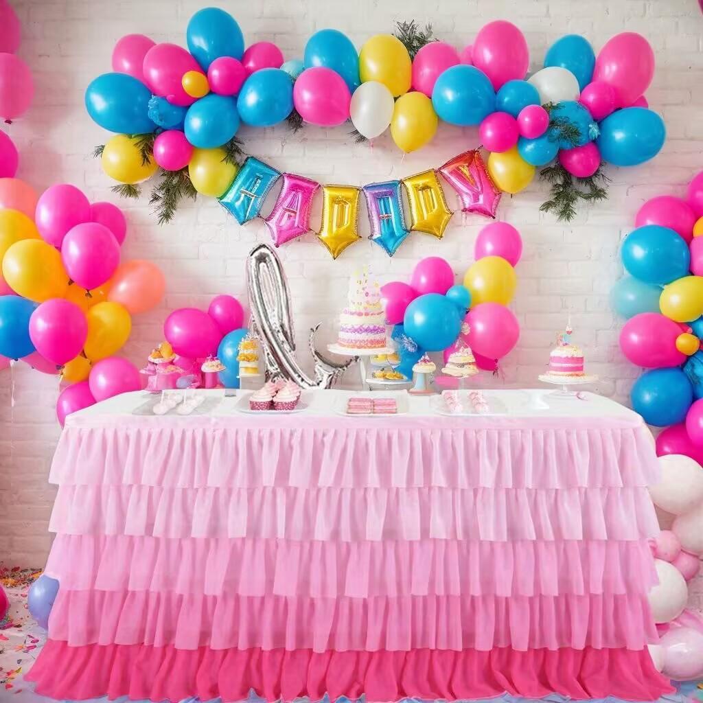 

5 слоев Радужная Красочная Многослойная Элегантная Юбка для Стола для Свадебной Вечеринки, Детского Праздника, Домашнего Декора 9FT розовый