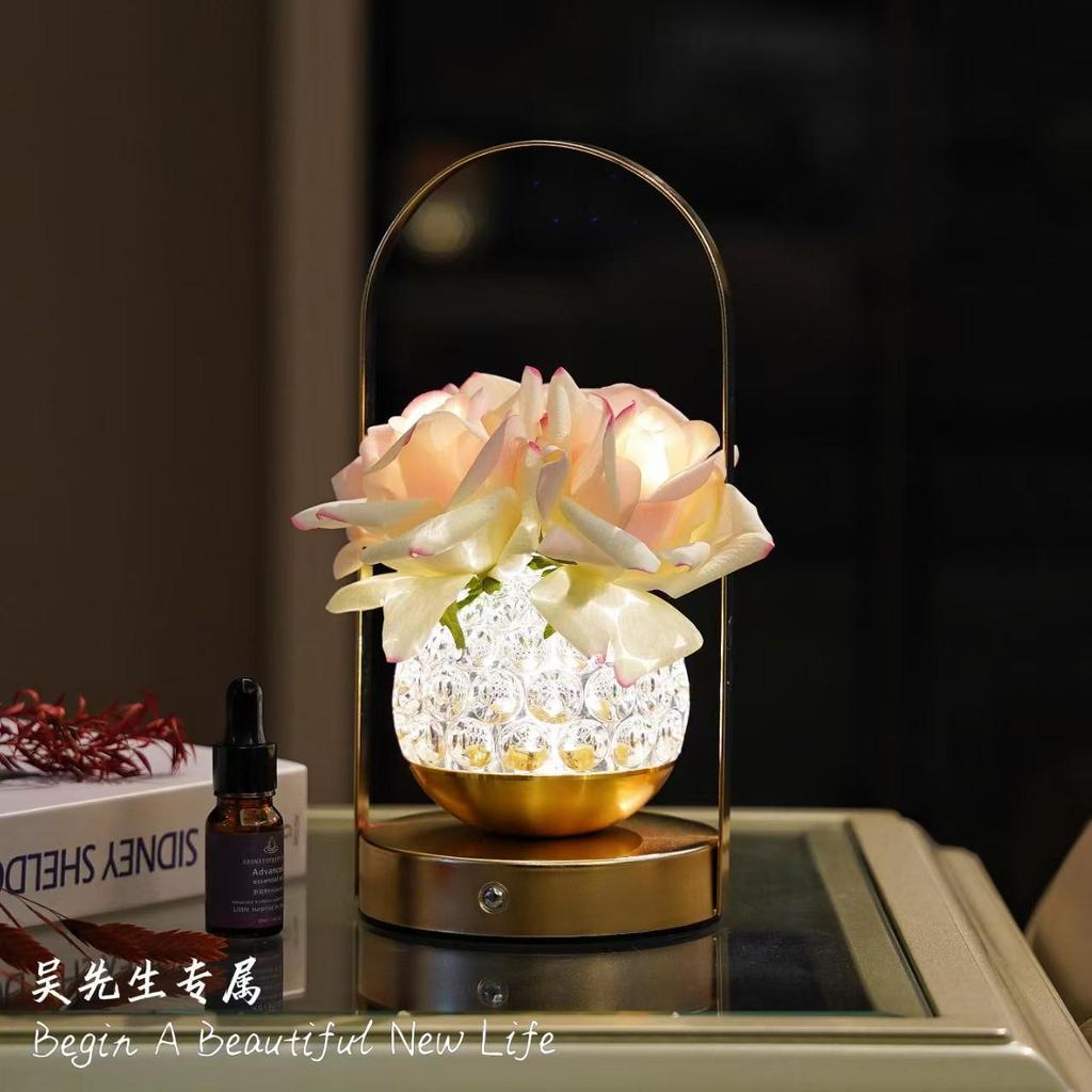 Vintage Handheld Crystal Rose Lamp - Creative Luxury Atmosphere Light, Elegant Bedside Lamp for Bedroom, High-End
