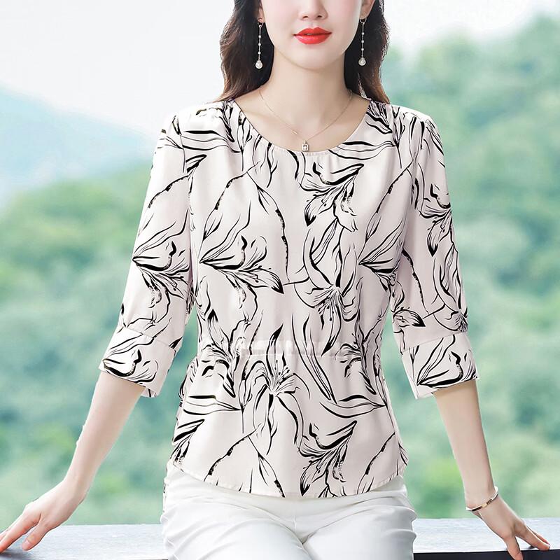 La Chapelle Contrast Print Slim-Fit Women s Blouse XL