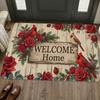 Doormat, Merry Christmas Cardinal Pattern Doormat, Flat Printed Entrance Mat for Welcome Area, Thickened, Comfortable, Soft, Washable, and Easy To Cle