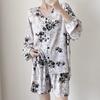 Slack Cotton and Silk Pajamas Women's Summer Cardigan Loungewear Set Can Be Worn Outside Loose Long-sleeved Shorts Sunscreen Two-piece Set