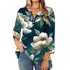 Women's Fashion Casual Floral Print V-Neck Decorative Button Three-quarter Sleeve T-Shirt Top