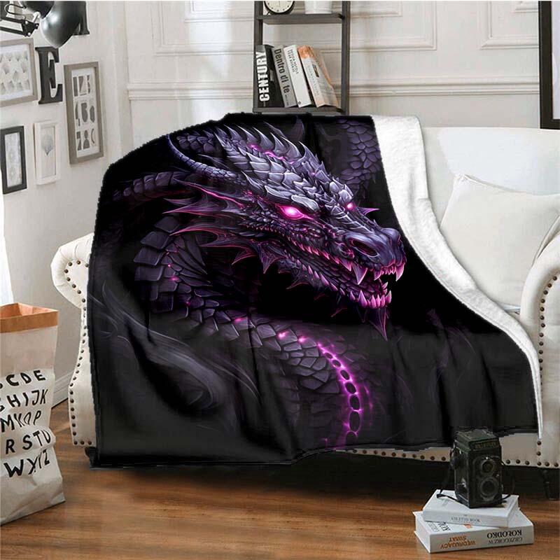 Purple Dragon Pattern Blanket Warm Flannel Blanket For Travel Camping Outdoor Picnic Blanket