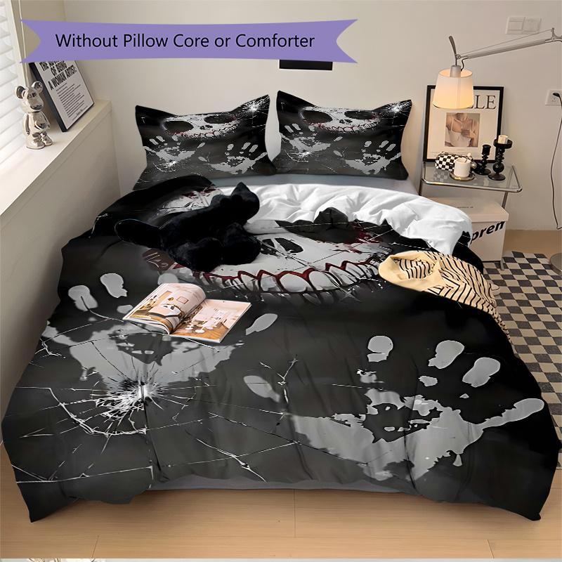 3pcs Anime Skull Design Comforter Set with One Quilt Cover and Two Pillowcases (No Core) - Perfect for Bedroom Decor and Guest Rooms, Featuring Polyes